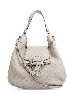Gucci Cream GG Canvas Hobo Shoulder Bag with Tassel and Gold Chain